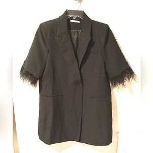 SheIn Black feather sleeve trim blazer dress
